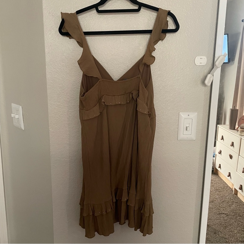 Zara Studded Mini Dress Light Khaki - Picture 3 of 5